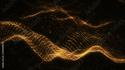 金の抽象的なデジタルの波。3DCGのテクノロジー背景 photo