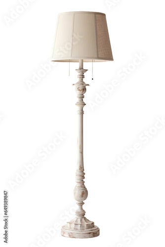 a distressed white french style floor lamp isolated on a transparent background, generative ai