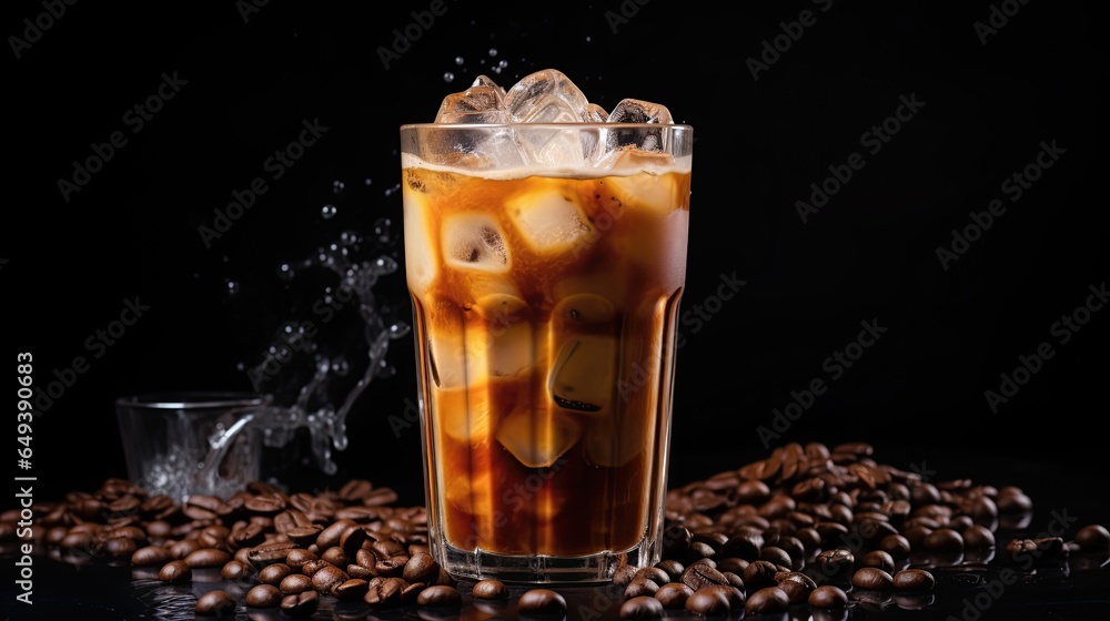 latte with ice on a black background latte with ice on a black background