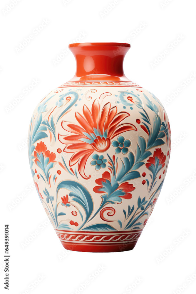 a painted terracotta vase isolated on a transparent background, generative ai