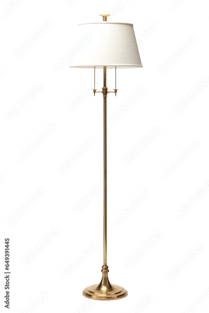 a tall brass floor lamp isolated on a transparent background, generative ai