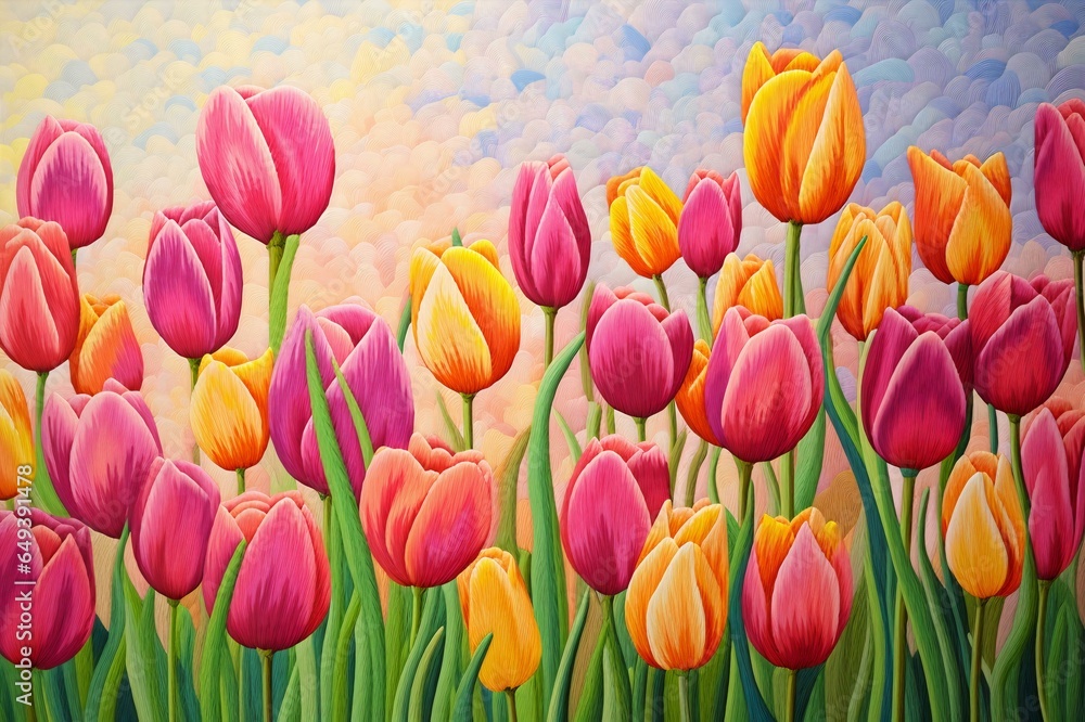 Spring Daydream: Pink Tulips Against a Blue Sky, Generative AI Spring Daydream: Pink Tulips Against a Blue Sky, Generative AI