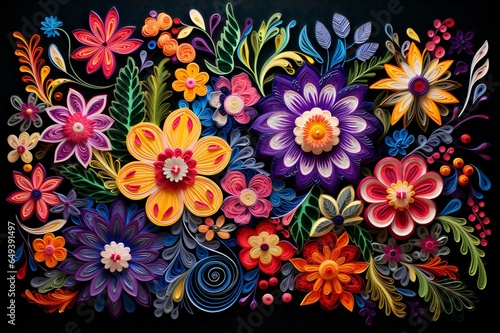 Paper Blossoms: Vibrant Carved Paper Floral Composition, Generat