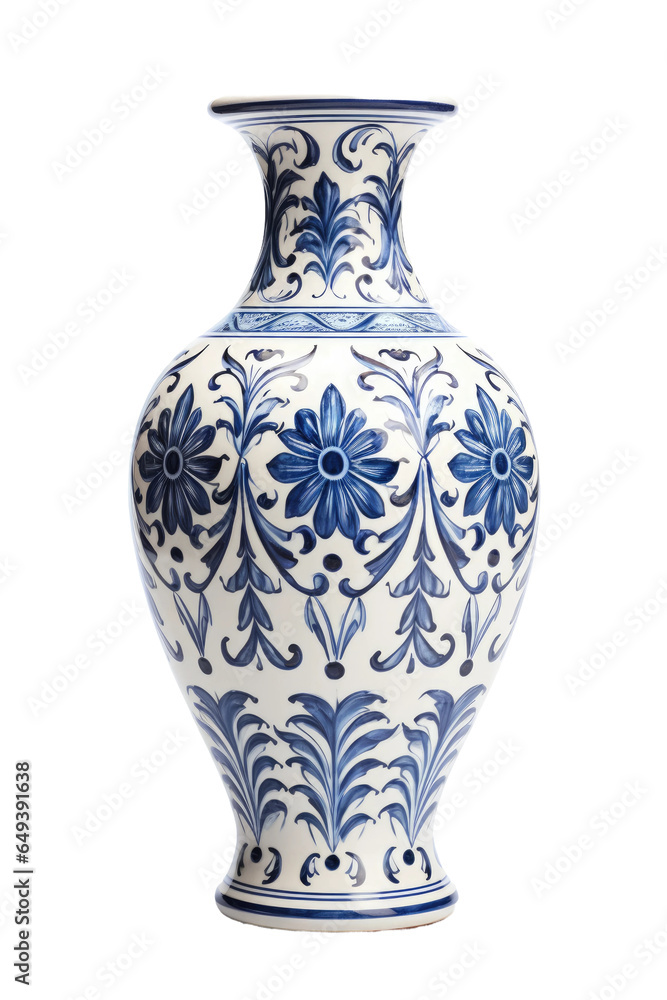 a tall pottery vase isolated on a transparent background, generative ai