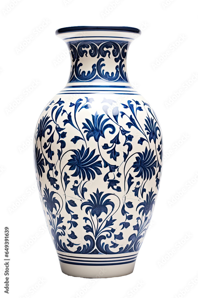 a tall pottery vase isolated on a transparent background, generative ai