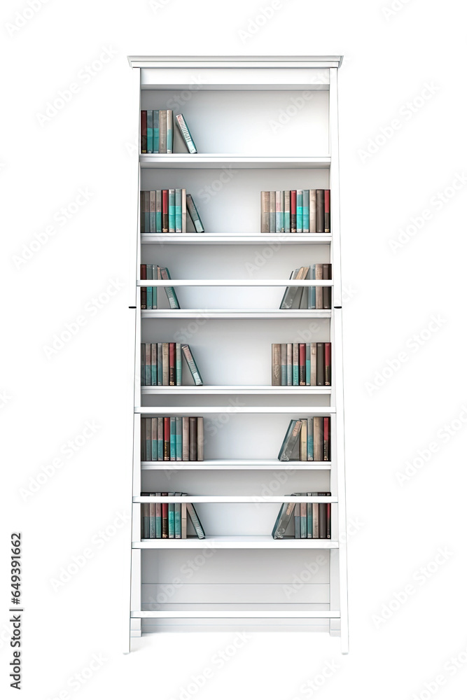 a tall white bookshelf isolated on a transparent background, generative ai a tall white bookshelf isolated on a transparent background, generative ai