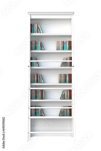 a tall white bookshelf isolated on a transparent background, generative ai