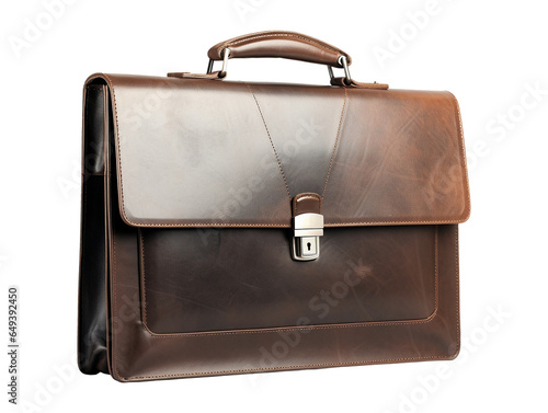 Vintage brown leather briefcase isolated on transparent or white background, png