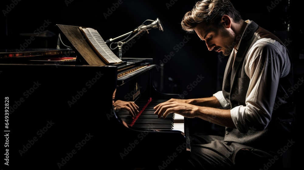 Man Playing Instrumental Music Piano Keyboard - obrazy, fototapety, plakaty 