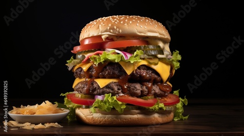 fasfood big burger on a dark background photo