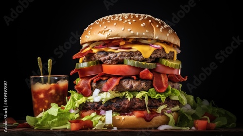 fasfood big burger on a dark background photo