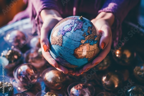 A person holding a globe in their hands. This image can be used to represent concepts such as global connectivity, international cooperation, or environmental awareness.