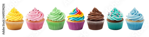 Collection set of colorful cupcakes isolated on transparent or white background, png