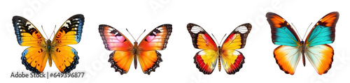 Beatiful and colorful butterflies isolated on transparent background generative ai