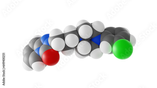 trazodone molecule, serotonin modulators molecular structure, isolated 3d model van der Waals photo