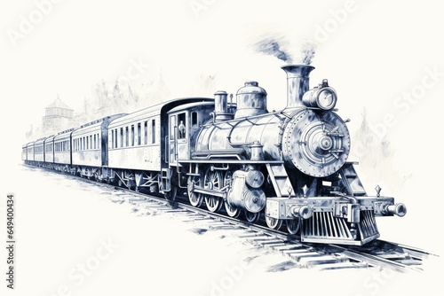 Vintage train sketch illustration with transparent background. Generative AI