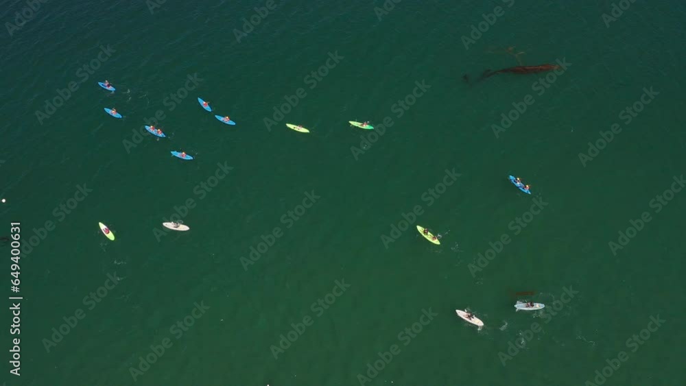 Overhead view of kayaks in the deep blue ocean near La Jolla Shores beach Overhead view of kayaks in the deep blue ocean near La Jolla Shores beach