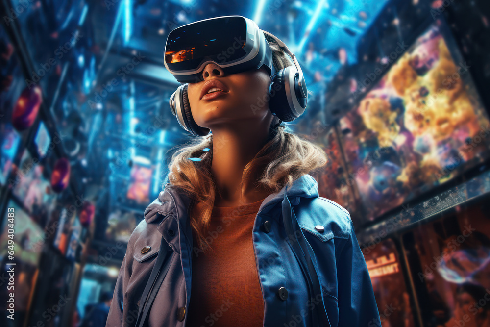 A shopper navigating through a virtual reality store, exploring the future of immersive e-commerce. Generative Ai.