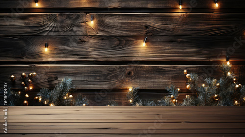 Christmas decoration on wooden background, flat lay. Space for text