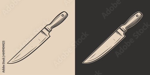 Set of vintage knifes butchery blade weapon  steel metal. Can be used for restaurant food menu emblem logo. Graphic Art. Vector. Hand drawn element in engraving