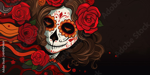 A captivating Day of the Dead Illustration: Woman in Sugar Skull Makeup