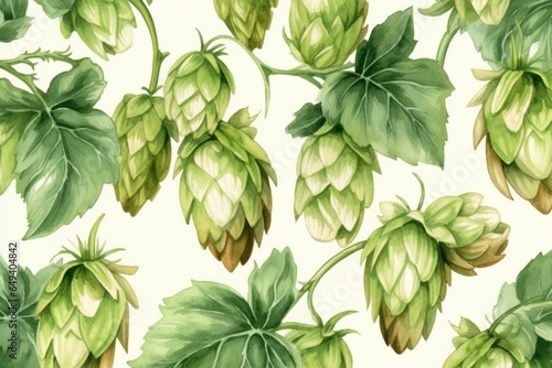 Watercolor illustration of green beer hop pattern. Perfect for ornaments or design. Generative AI photo