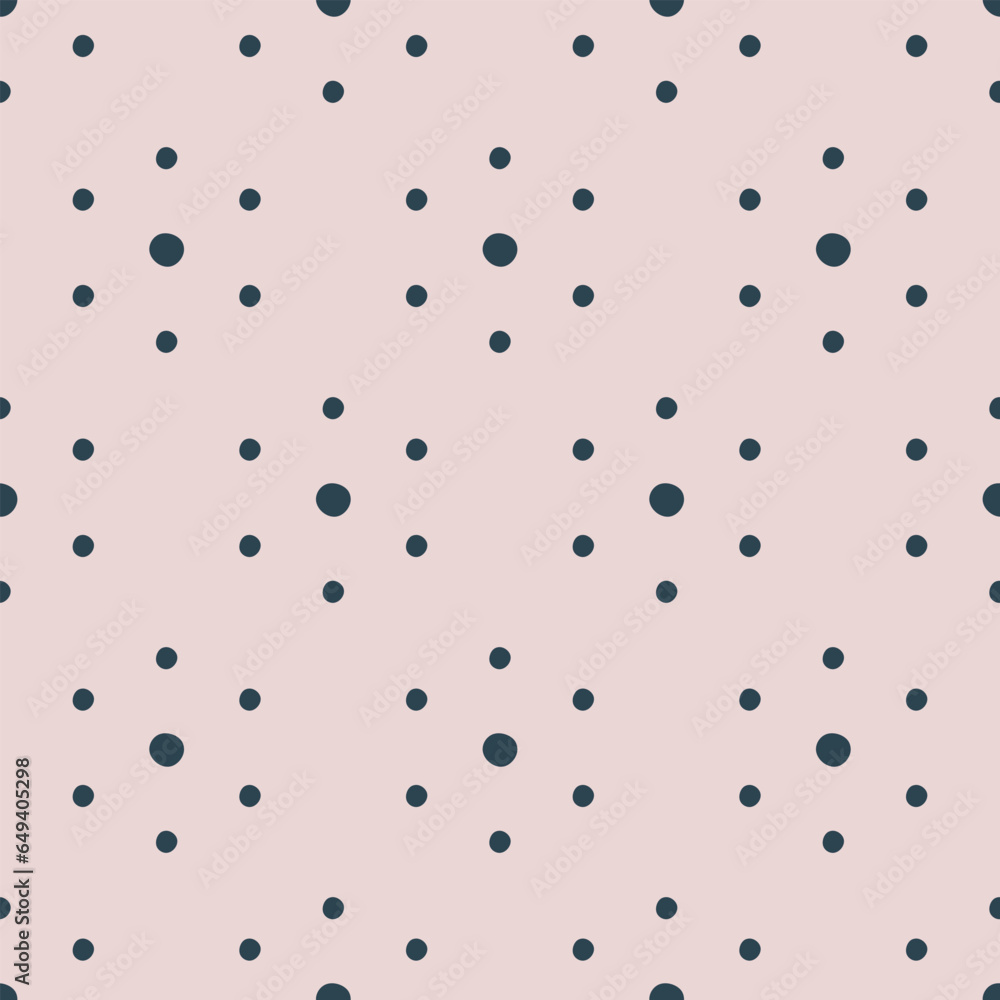 Pastel pink and navy blue geometric pattern with polka dots as floral motifs. Luxurious Scandinavian style neutral geometry flower design. Minimal and simple dotty seamless vector design.
