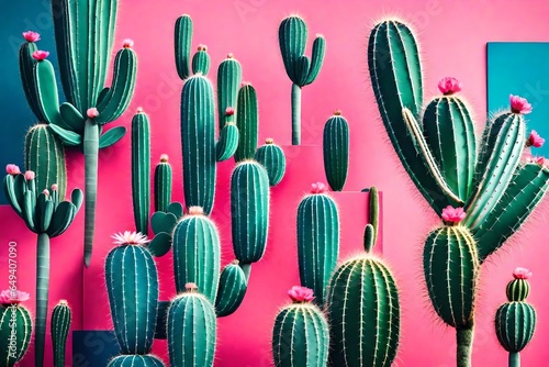 Pink fashion cactus on a blue background. Minimalism. style of a contemporary art gallery. original cactus idea. 
