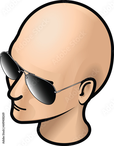 A woman's head with dark sunglasses spectacles.