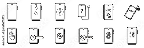 smartphone icon set, mobile phone.