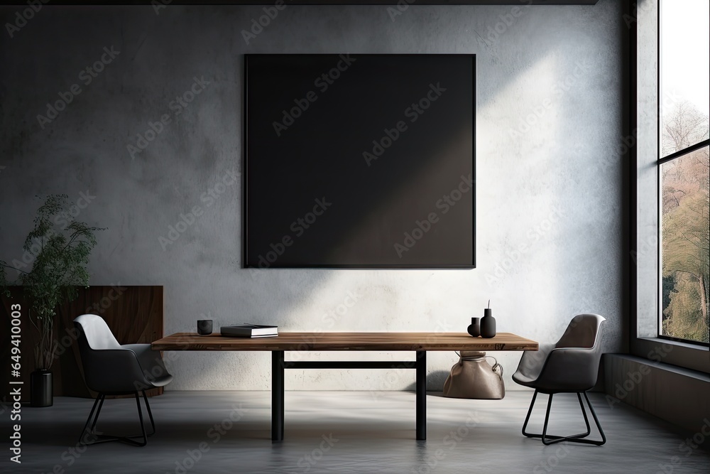 blank projector screen and table top in interior modern room Generative AI blank projector screen and table top in interior modern room Generative AI