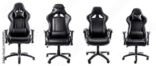Black gaming chairs isolated on transparent background generative ai