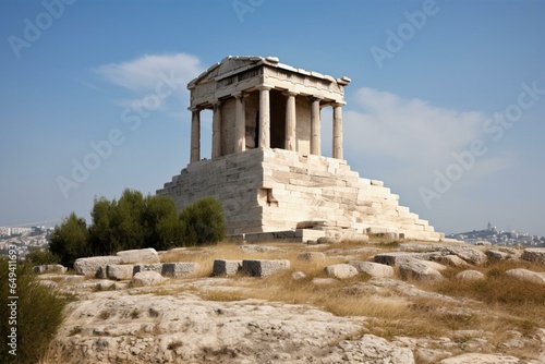 Ancient temple on hilltop in Athens. Generative AI