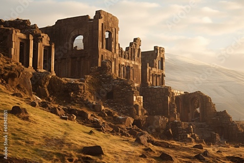 Ancient ruins of a city in Kars, Turkey. Generative AI