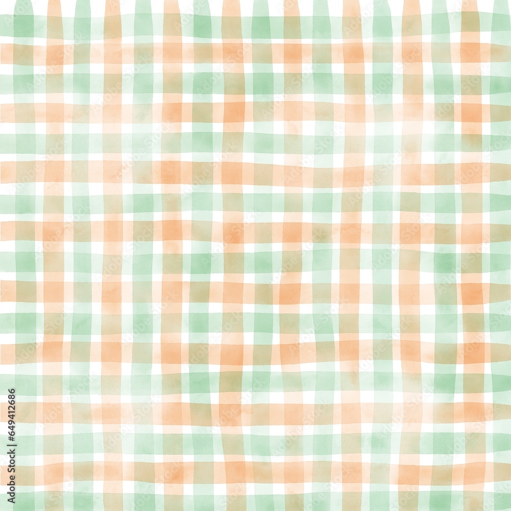 Orange Green Gingham Check Hand Drawn Background