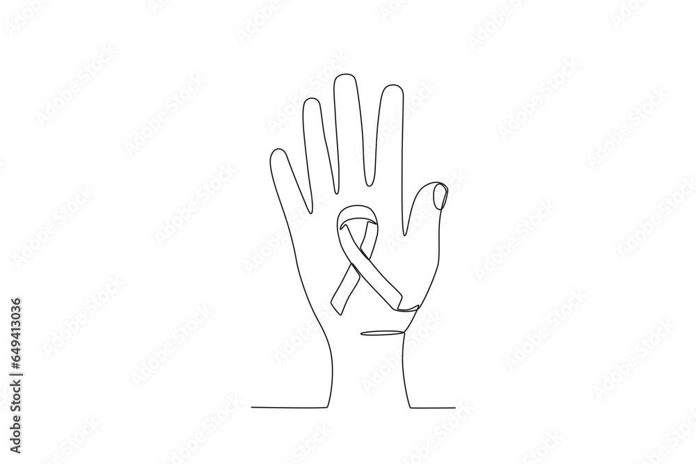 Illustration of a hand holding an AIDS ribbon. World AIDS day one-line drawing Illustration of a hand holding an AIDS ribbon. World AIDS day one-line drawing