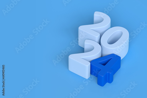 Year 2024 on Blue Background. 3d Rendering