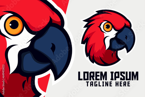 Red Bird icon badge emblem, Red parrot mascot logo, Sport and Esport, animal template
