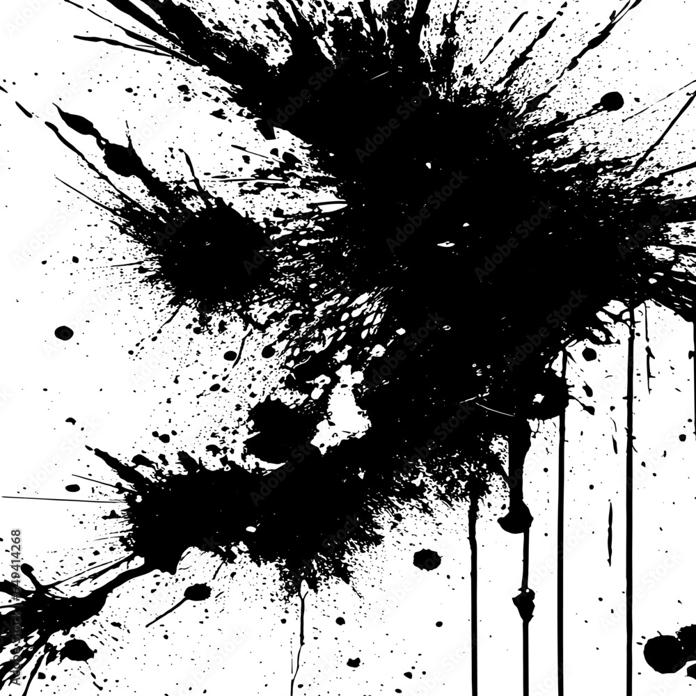 Black abstract splattered grungy backdrop. Overlay texture of spots, stains, ink, dots, splashes, dust. Damaged vintage backdrop. Distressed dirty artistic design element for web, print, template Black abstract splattered grungy backdrop. Overlay texture of spots, stains, ink, dots, splashes, dust. Damaged vintage backdrop. Distressed dirty artistic design element for web, print, template