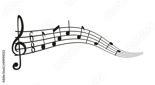 Waving musical note. Drawing chord melody for guitar, piano background. Abstract song for orchestra party. Vector illustration