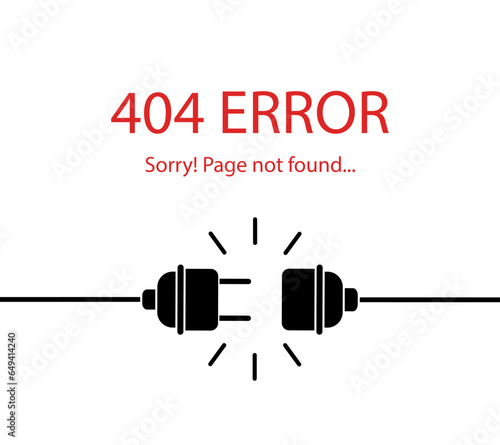 404 error page not found. Lost connection. Disconnected electrical wires. Warning message about failure result for website. vector illustration