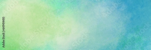 Abstract blue green background with texture, gradient cloudy light green to blue colors with soft sponged watercolor painted white misty fog