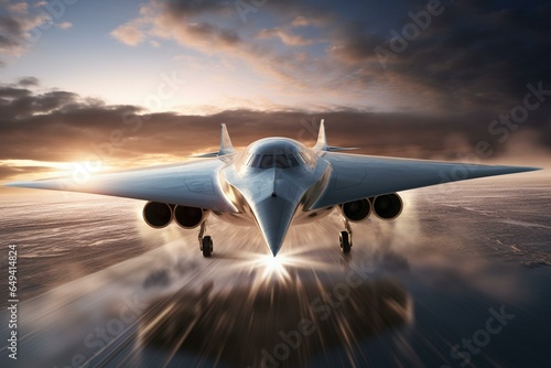 Supersonic airplane taking off or landing. Generative AI