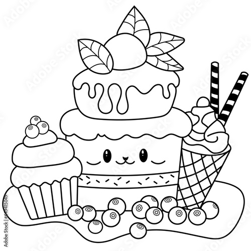 vector hand drawn kawaii coloring book illustration