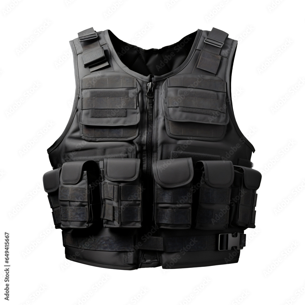 black protective vest isolated on transparent background - obrazy, fototapety, plakaty 