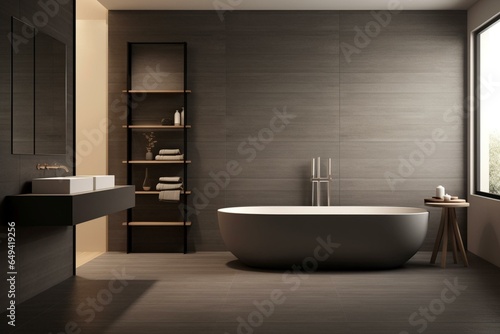 Simplistic bathroom design featuring clean lines and a minimalistic aesthetic. Generative AI