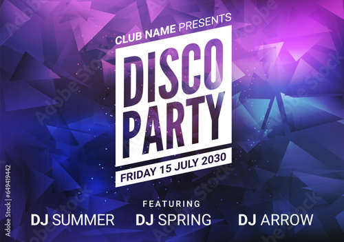 Dance music night poster background. Night club music concert DJ flyer vector design glow abstract banner event show techno electro house