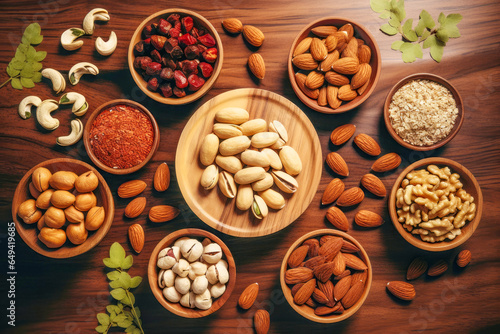 A diverse blend of organic nuts, including walnuts, almonds, cashews, and pistachios, creates a healthy and delicious mixed snack, rich in nutrients and flavor.
