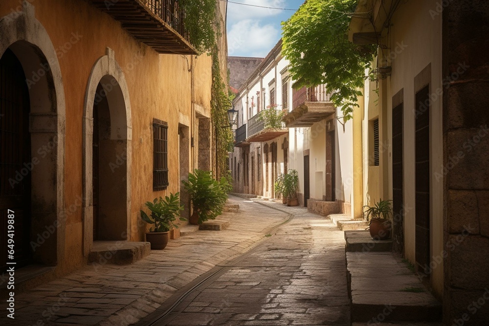 Peaceful street in historical area of Santo Domingo. Generative AI