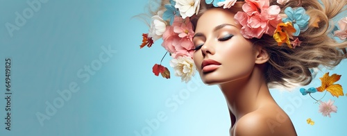 Beautiful mixed race woman with flowers